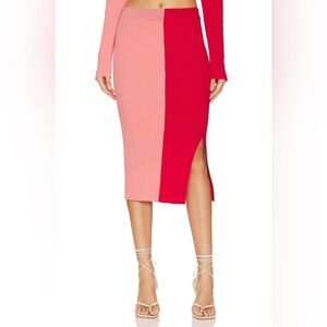 Steve Madden Two-Tone Pink & Red Ribbed Midi Skirt with Side Slit. NWT